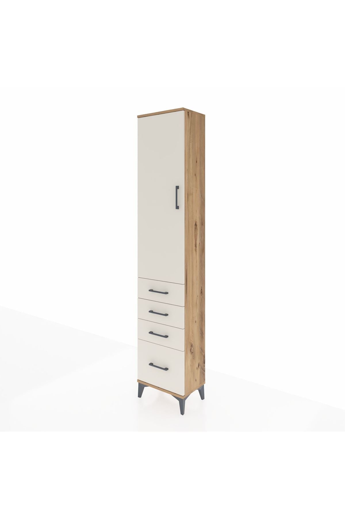 Arges Dolap 3 Raflı 4 Çekmeceli Tek Kapaklı 44x30x221 Çam-Aytaşı