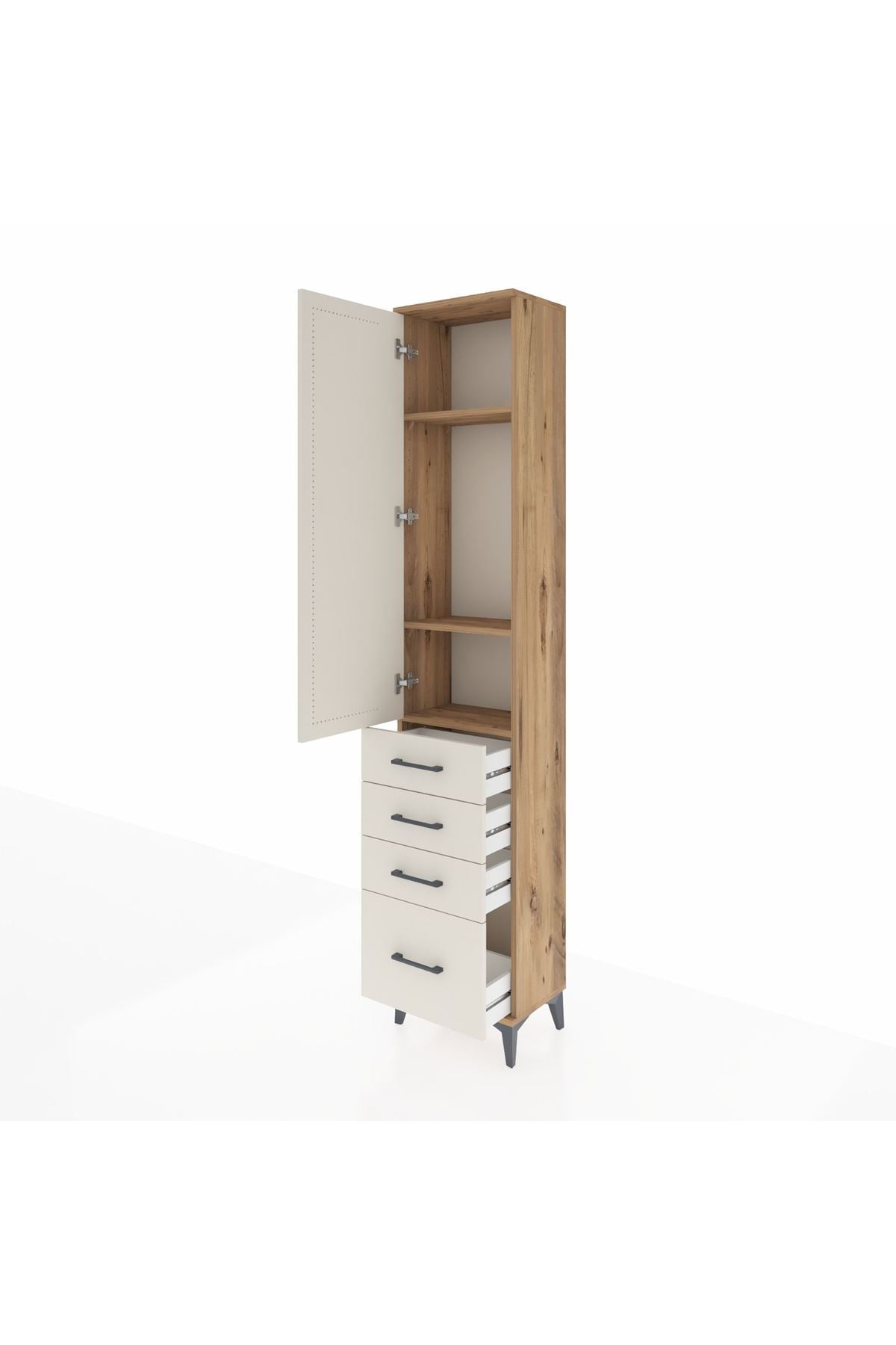 Arges Dolap 3 Raflı 4 Çekmeceli Tek Kapaklı 44x30x221 Çam-Aytaşı