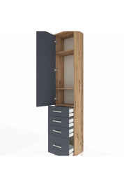 Arges Dolap 3 Raflı 4 Çekmeceli Tek Kapaklı 44x30x221 Çam-Antrasit