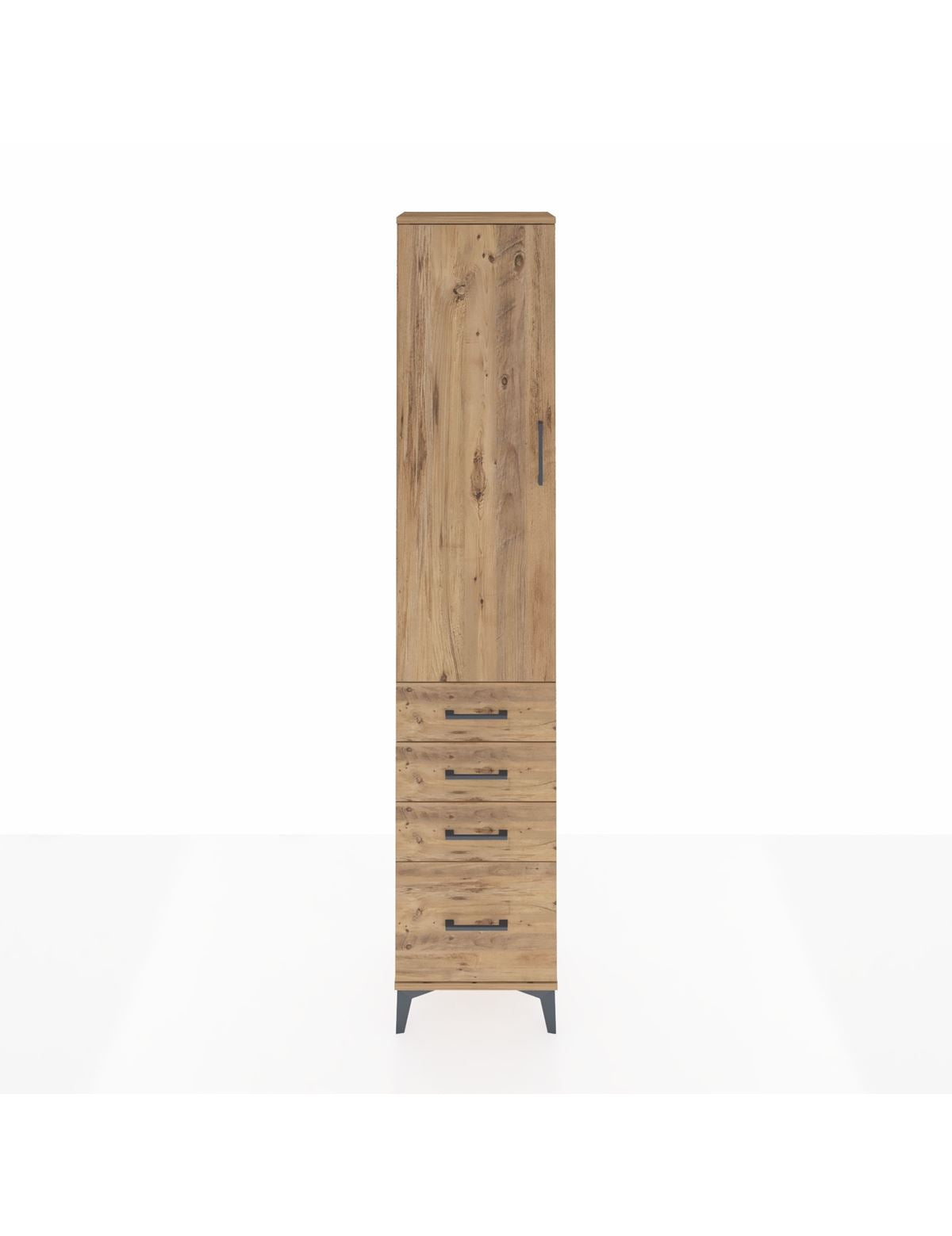 Arges Dolap 3 Raflı 4 Çekmeceli Tek Kapaklı 44x30x221 Çam-Çam