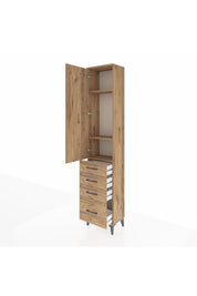 Arges Dolap 3 Raflı 4 Çekmeceli Tek Kapaklı 44x30x221 Çam-Çam