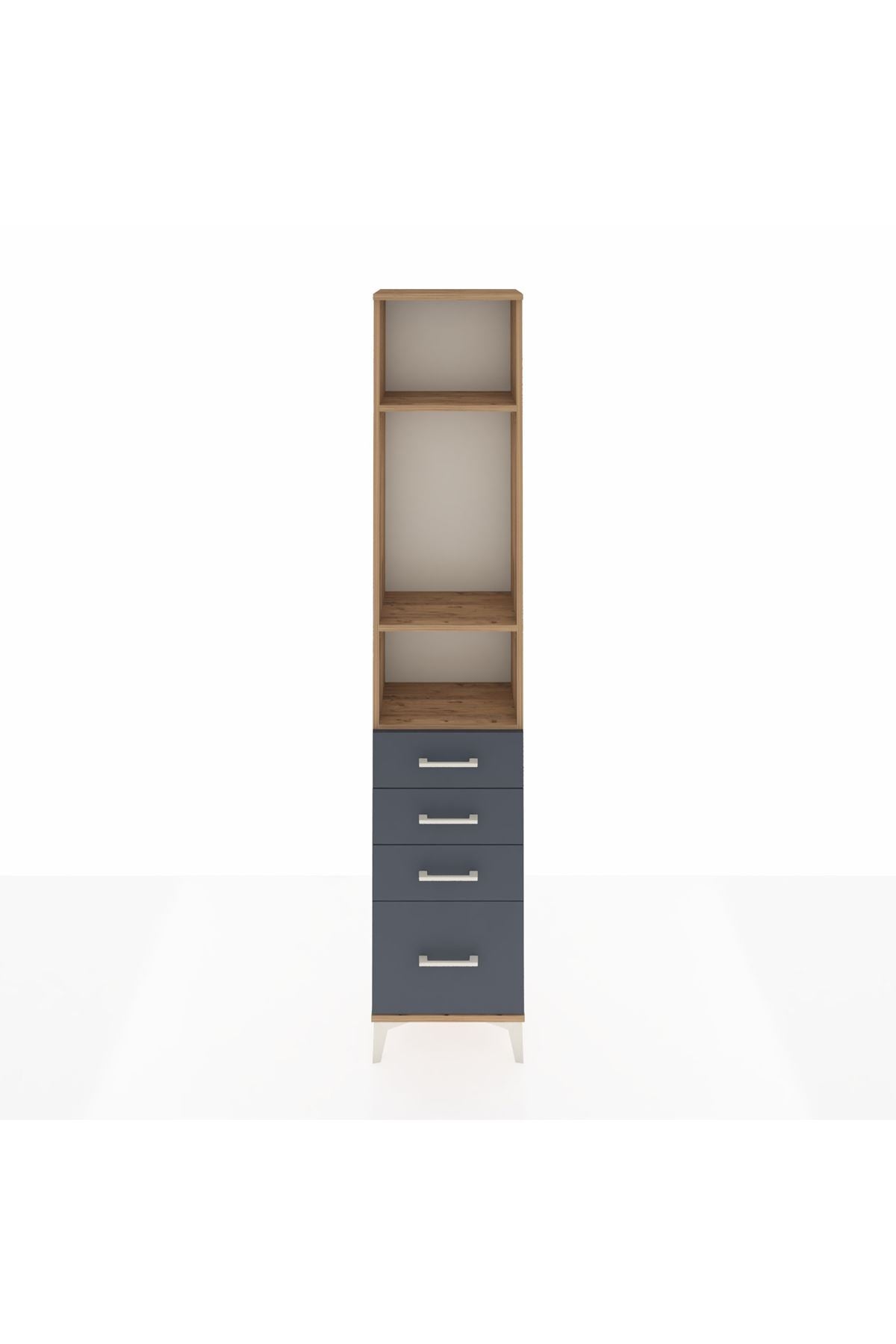 Arges Dolap 3 Raflı 4 Çekmeceli 44x30x221 Çam-Antrasit