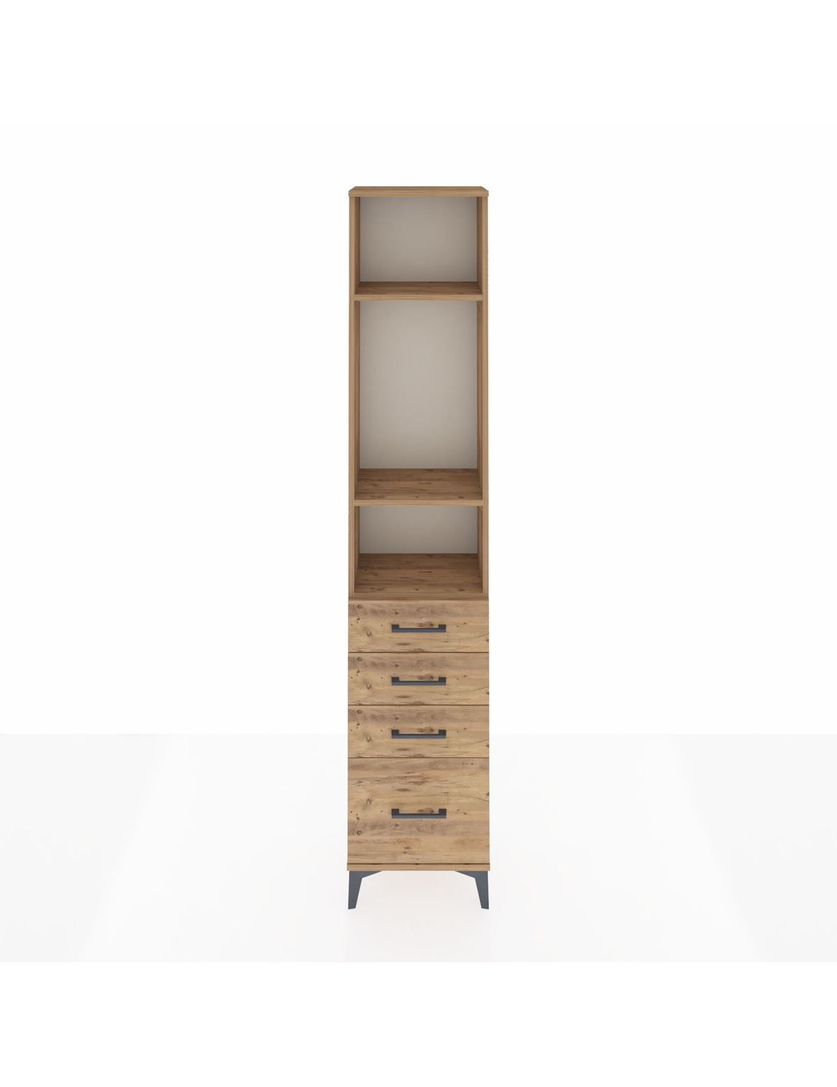 Arges Dolap 3 Raflı 4 Çekmeceli 44x30x221 Çam-Çam