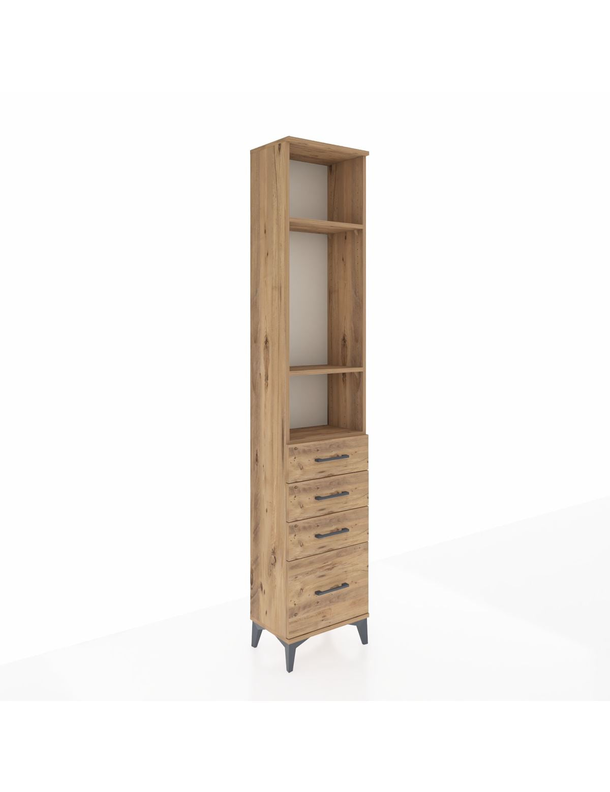 Arges Dolap 3 Raflı 4 Çekmeceli 44x30x221 Çam-Çam