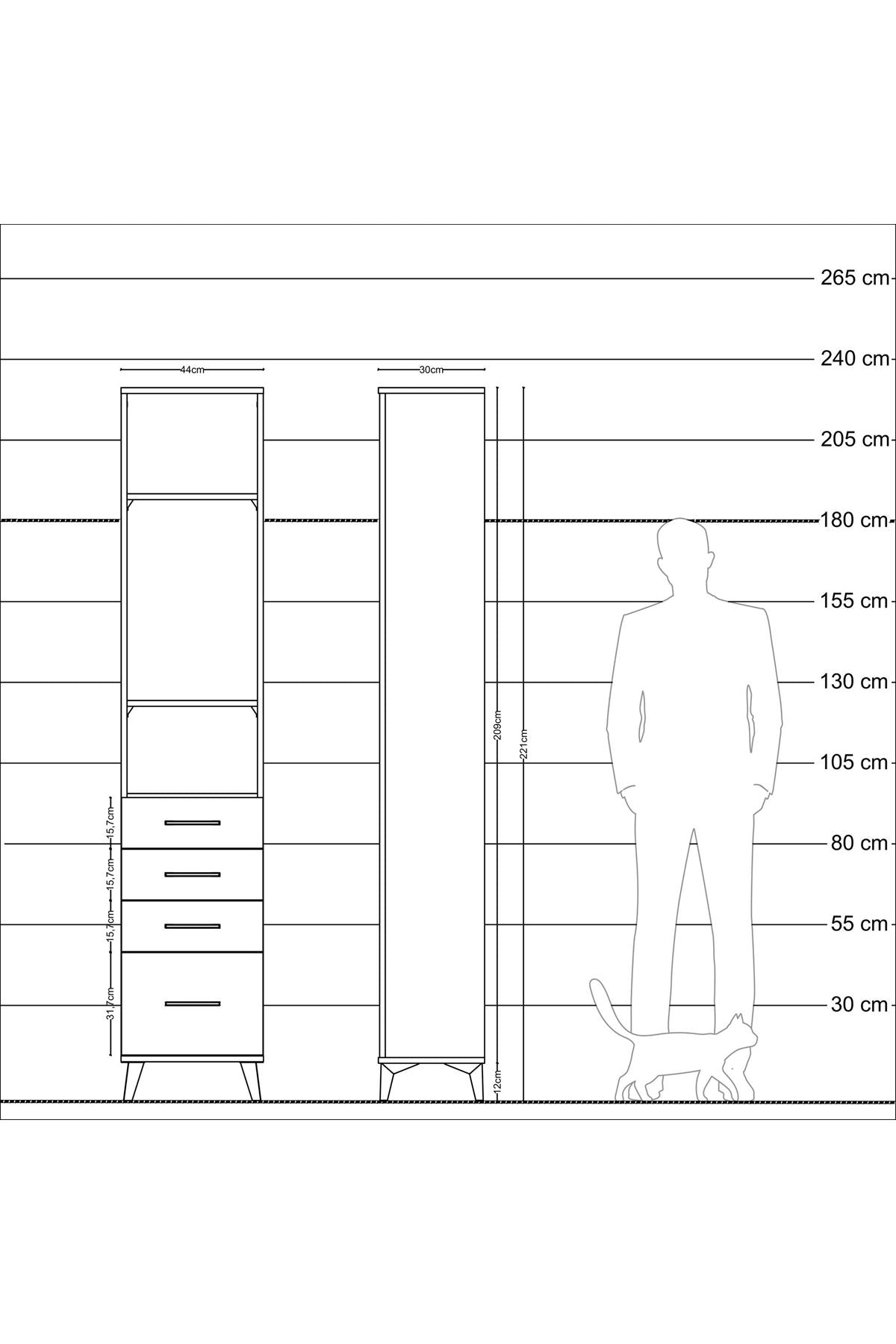 Arges Dolap 3 Raflı 4 Çekmeceli 44x30x221 Çam-Antrasit