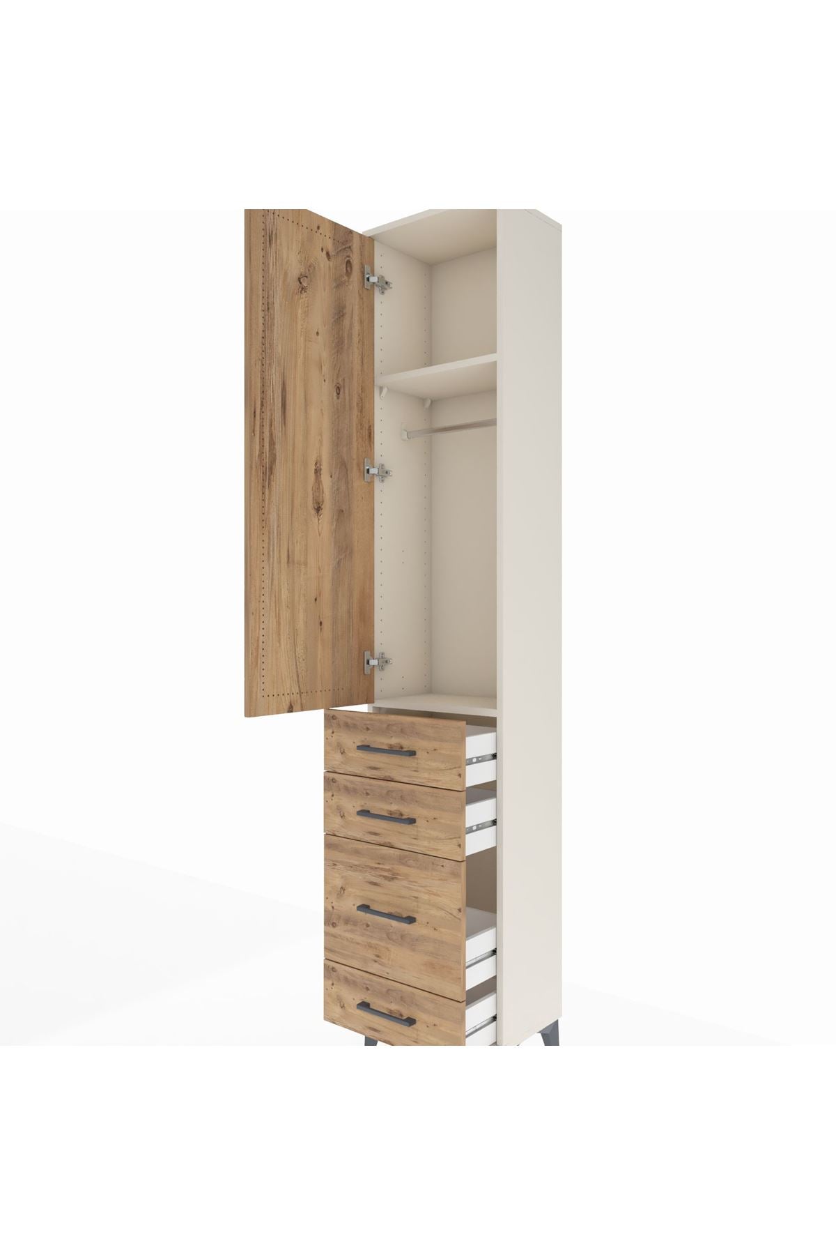 Arges Dolap 2 Raflı 4 Çekmeceli Tek Askılı 44x30x221 Aytaşı-Çam