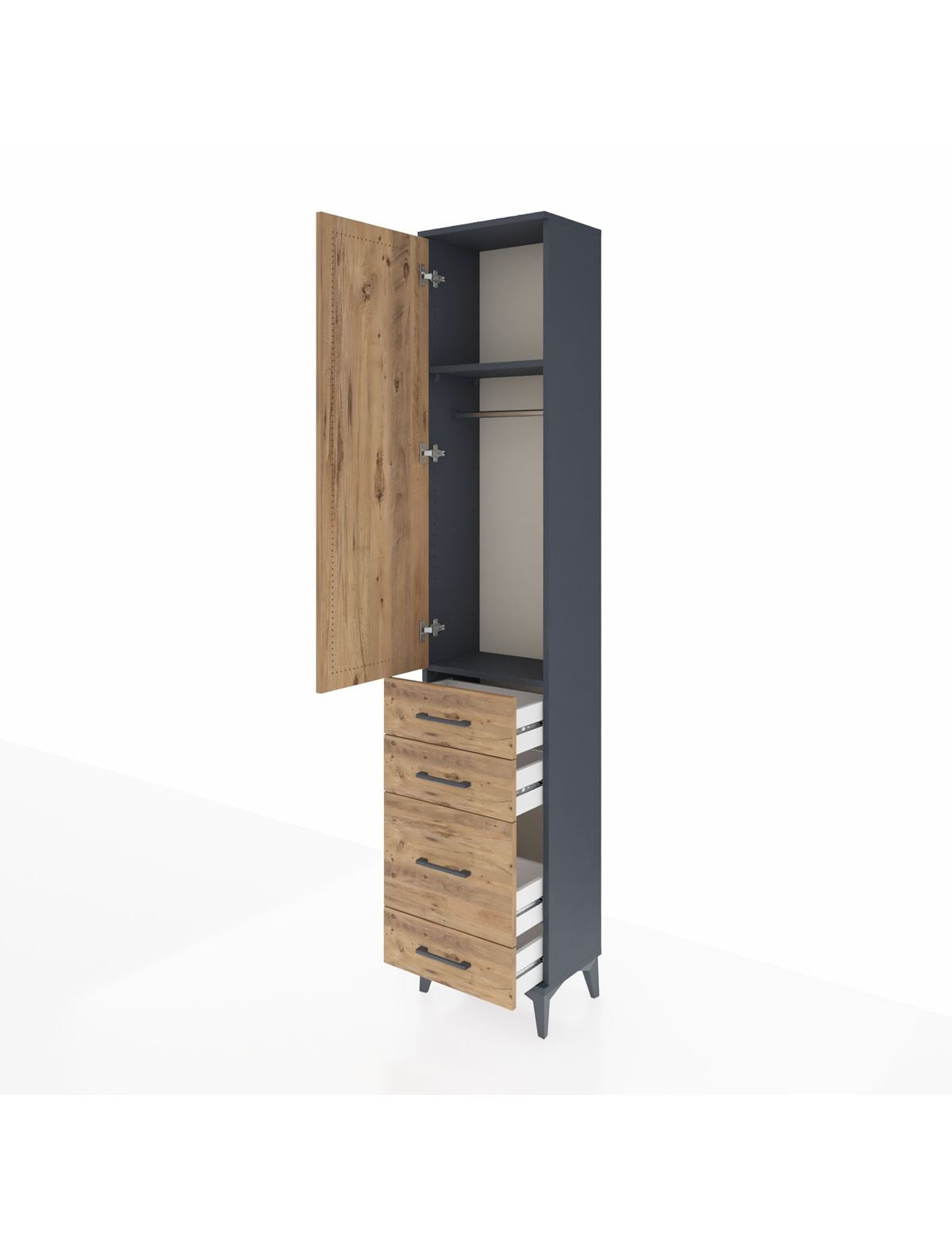 Arges Dolap 2 Raflı 4 Çekmeceli Tek Askılı 44x30x221 - S28M055V6A