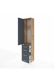 Arges Dolap 2 Raflı 4 Çekmeceli Tek Askılı 44x30x221 Çam-Antrasit