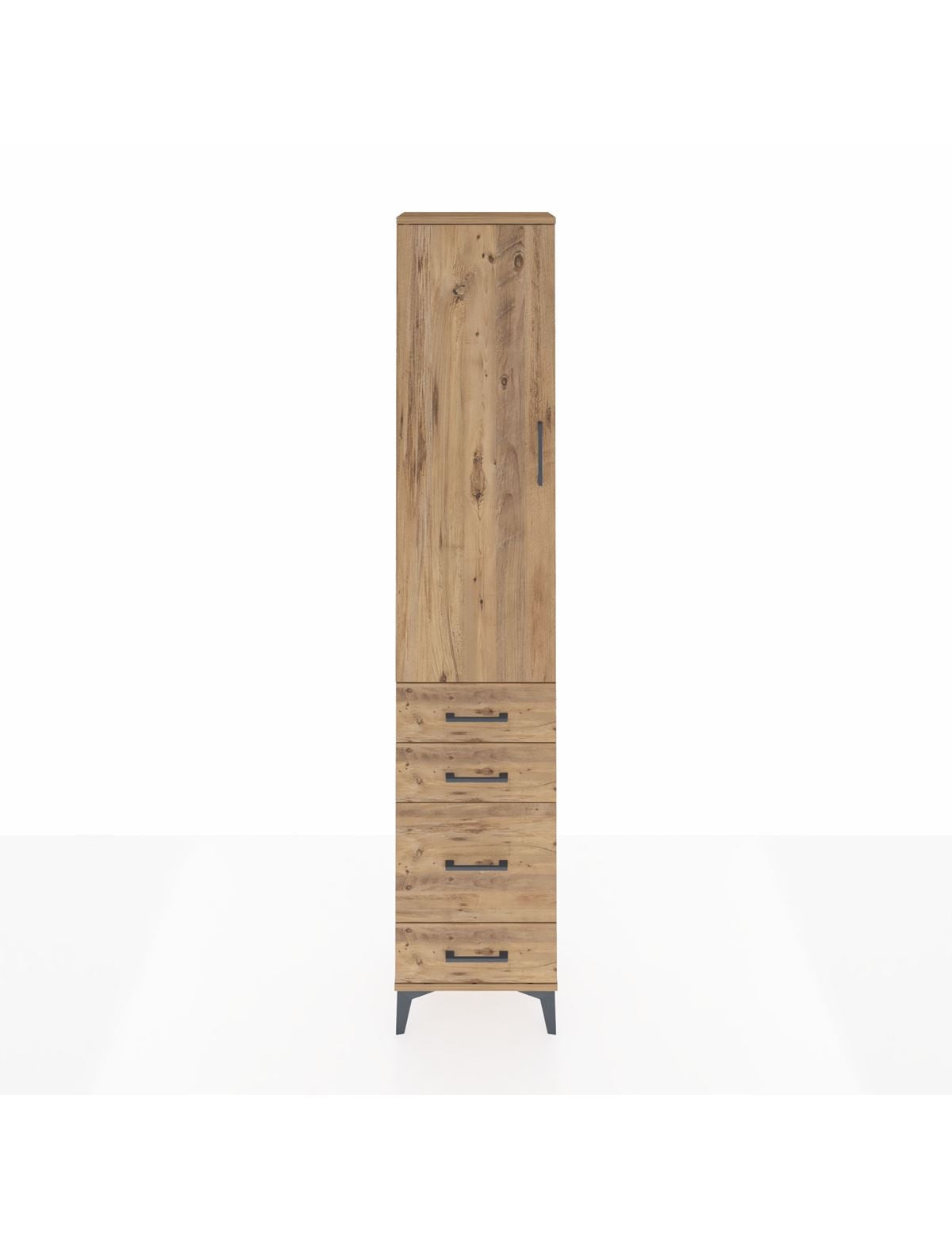 Arges Dolap 2 Raflı 4 Çekmeceli Tek Askılı 44x30x221 Çam-Çam