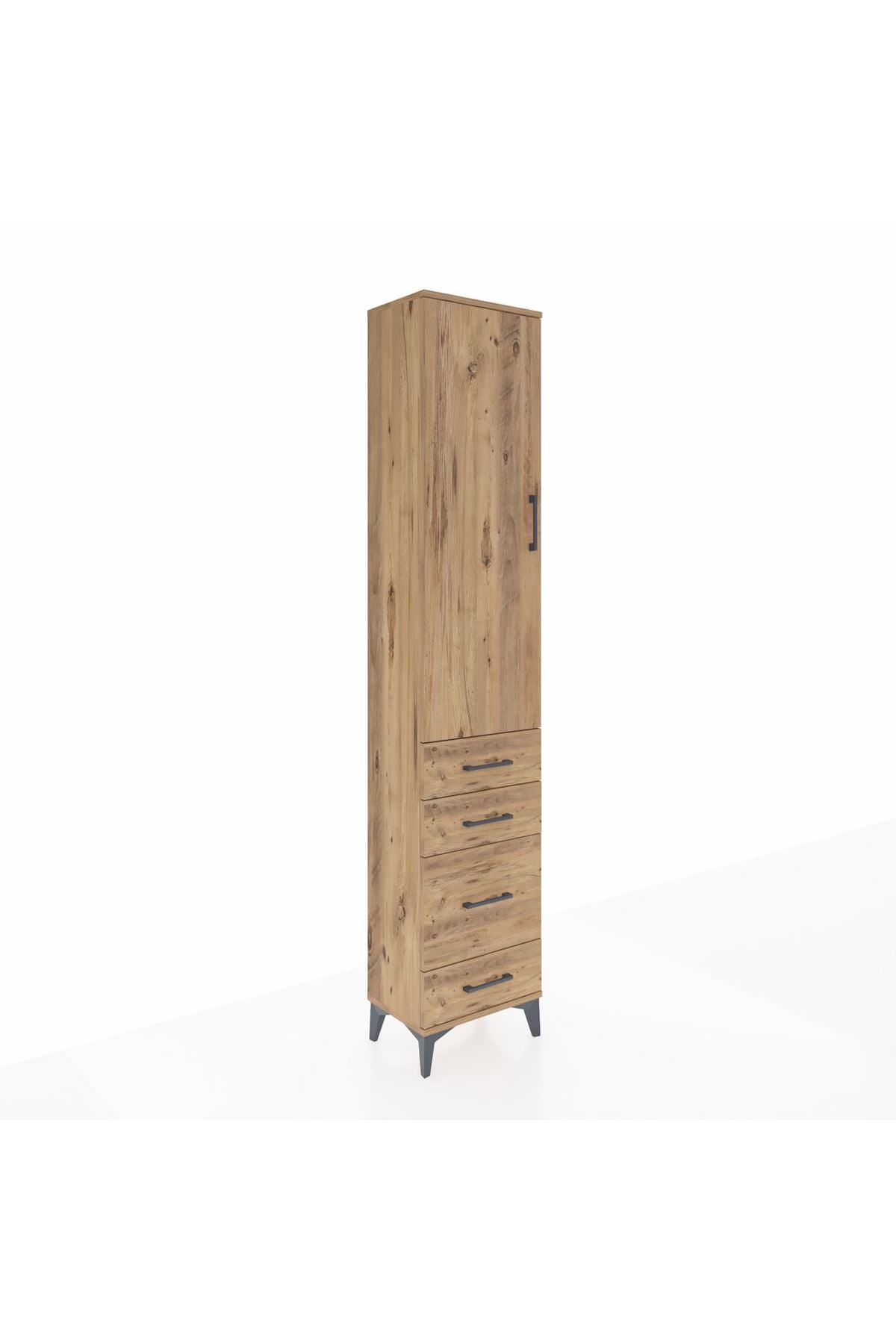 Arges Dolap 2 Raflı 4 Çekmeceli Tek Askılı 44x30x221 Çam-Çam