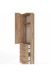 Arges Dolap 2 Raflı 4 Çekmeceli Tek Askılı 44x30x221 Çam-Çam