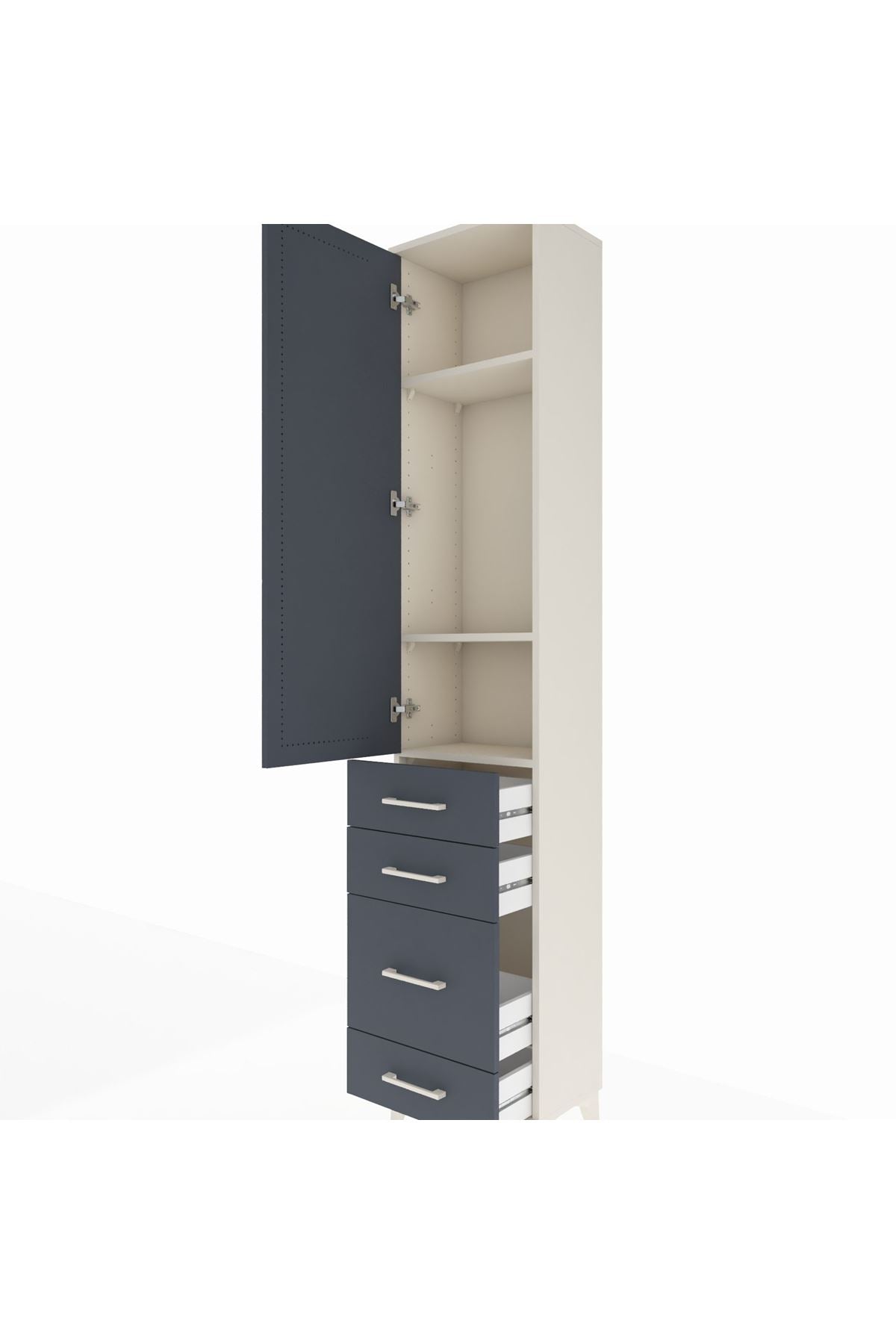 Arges Dolap 3 Raflı 4 Çekmeceli Tek Kapaklı 44x30x221 Aytaşı-Antrasit