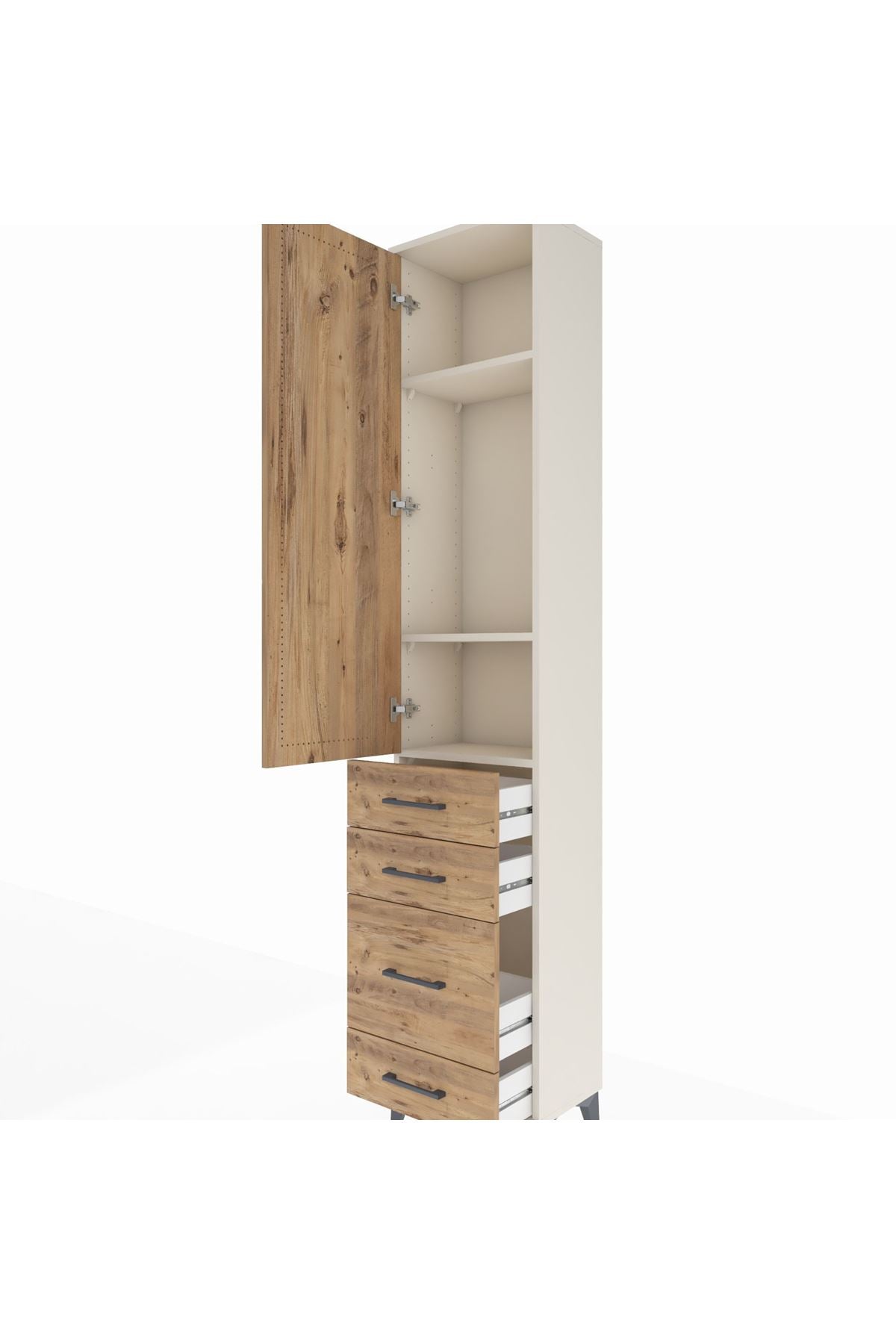 Arges Dolap 3 Raflı 4 Çekmeceli Tek Kapaklı 44x30x221 Aytaşı-Çam