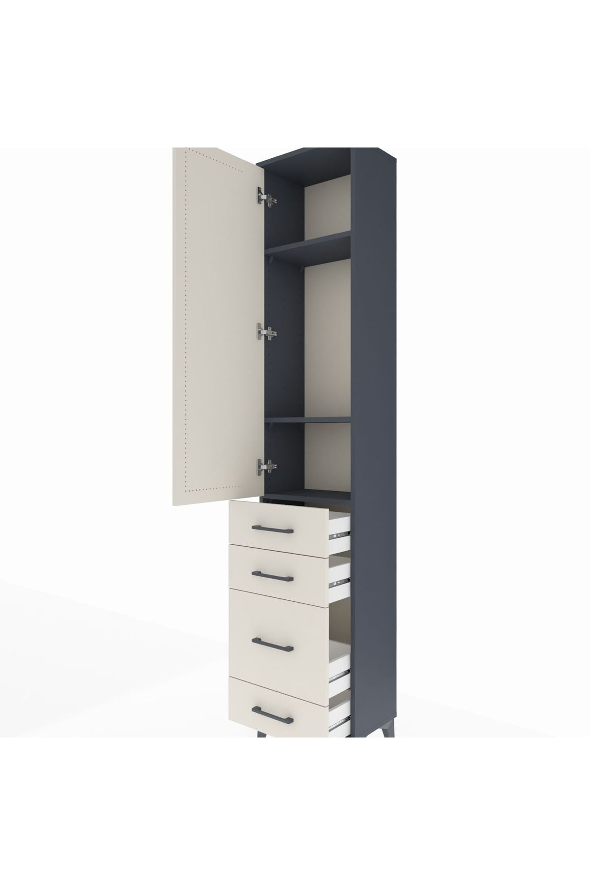 Arges Dolap 3 Raflı 4 Çekmeceli Tek Kapaklı 44x30x221 Antrasit-Aytaşı