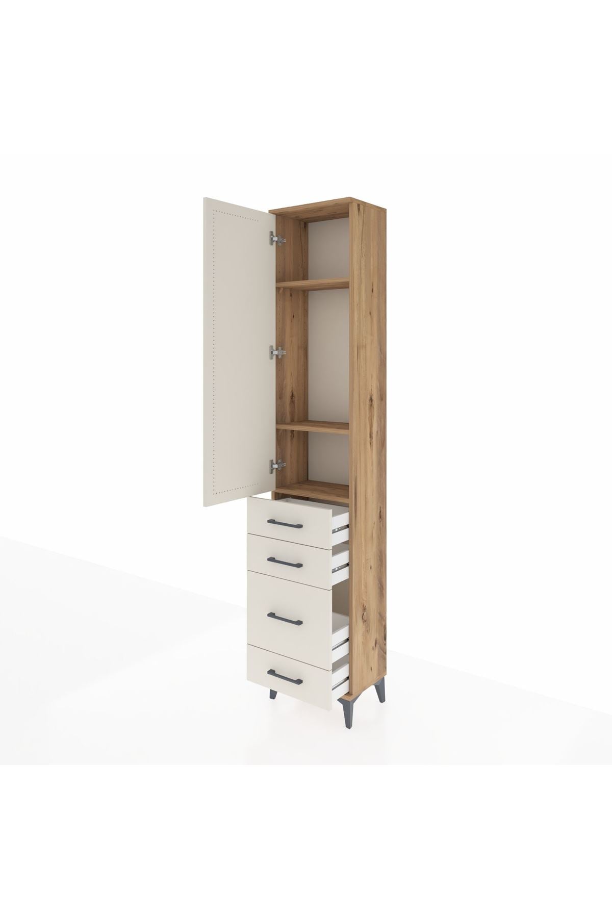 Arges Dolap 3 Raflı 4 Çekmeceli Tek Kapaklı 44x30x221 Çam-Aytaşı