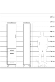 Arges Dolap 3 Raflı 4 Çekmeceli Tek Kapaklı 44x30x221 Çam-Aytaşı