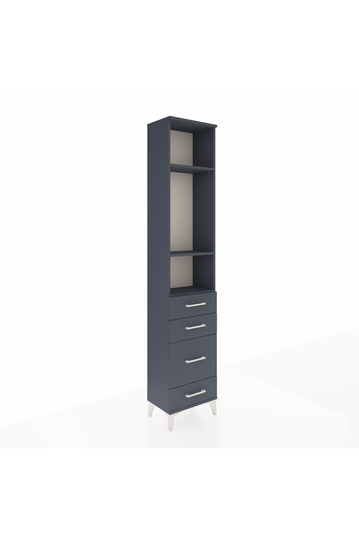 Arges Dolap 3 Raflı 4 Çekmeceli 44x30x221 Antrasit-Antrasit