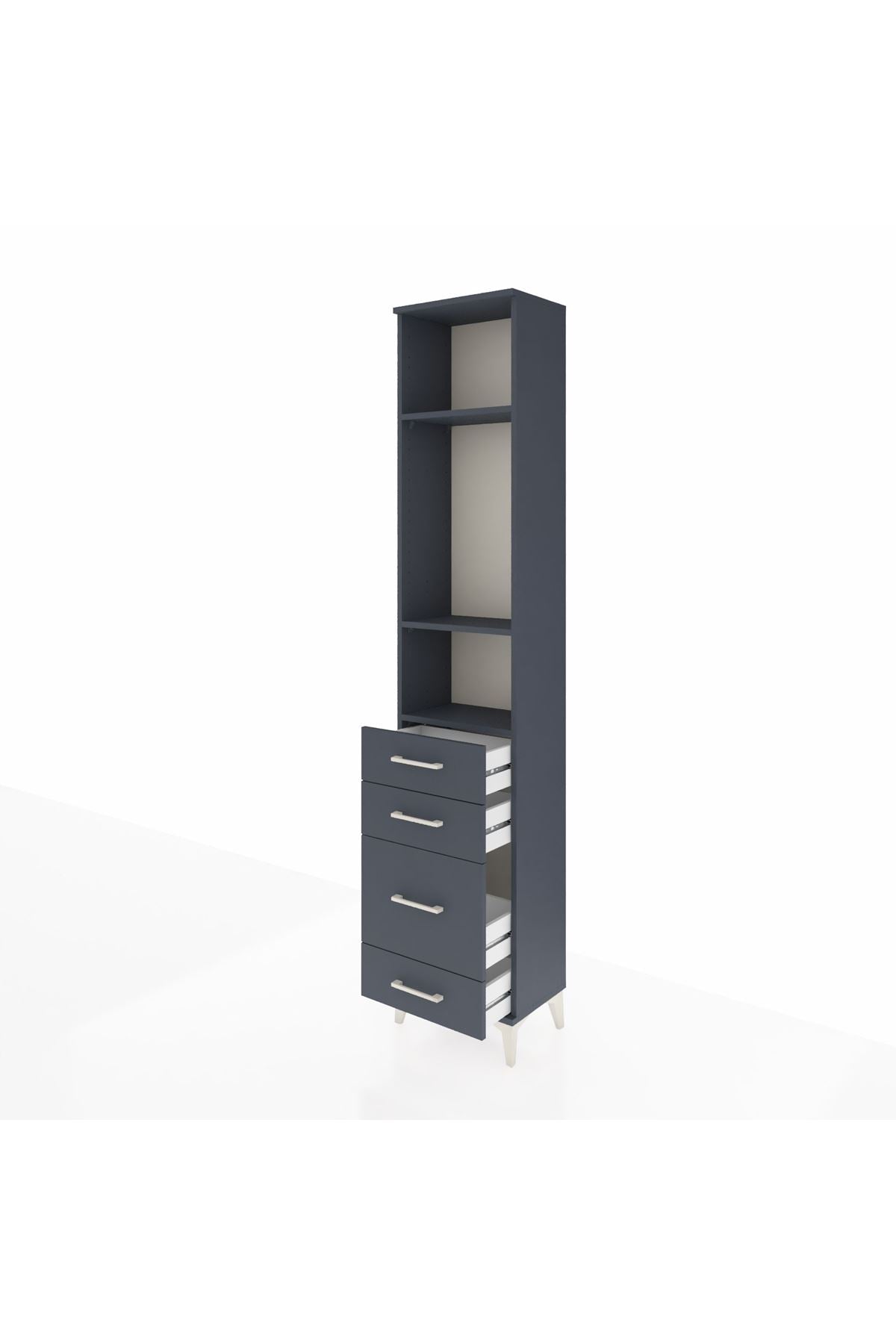 Arges Dolap 3 Raflı 4 Çekmeceli 44x30x221 Antrasit-Antrasit