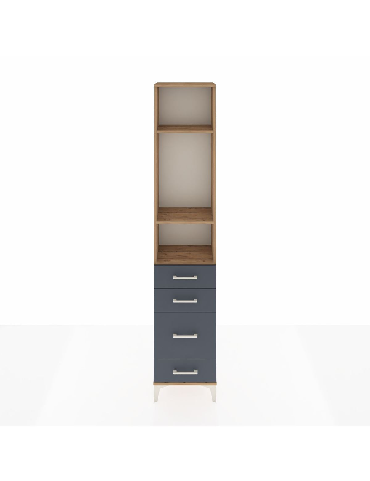 Arges Dolap 3 Raflı 4 Çekmeceli 44x30x221 Çam-Antrasit