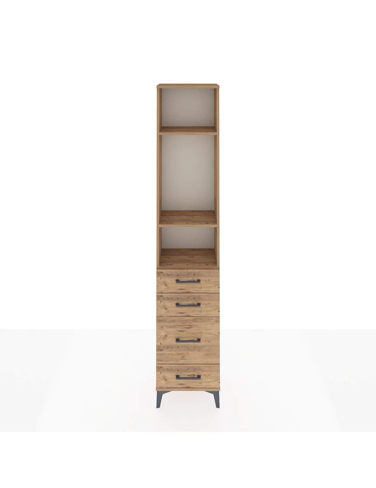 Arges Dolap 3 Raflı 4 Çekmeceli 44x30x221 Çam-Çam