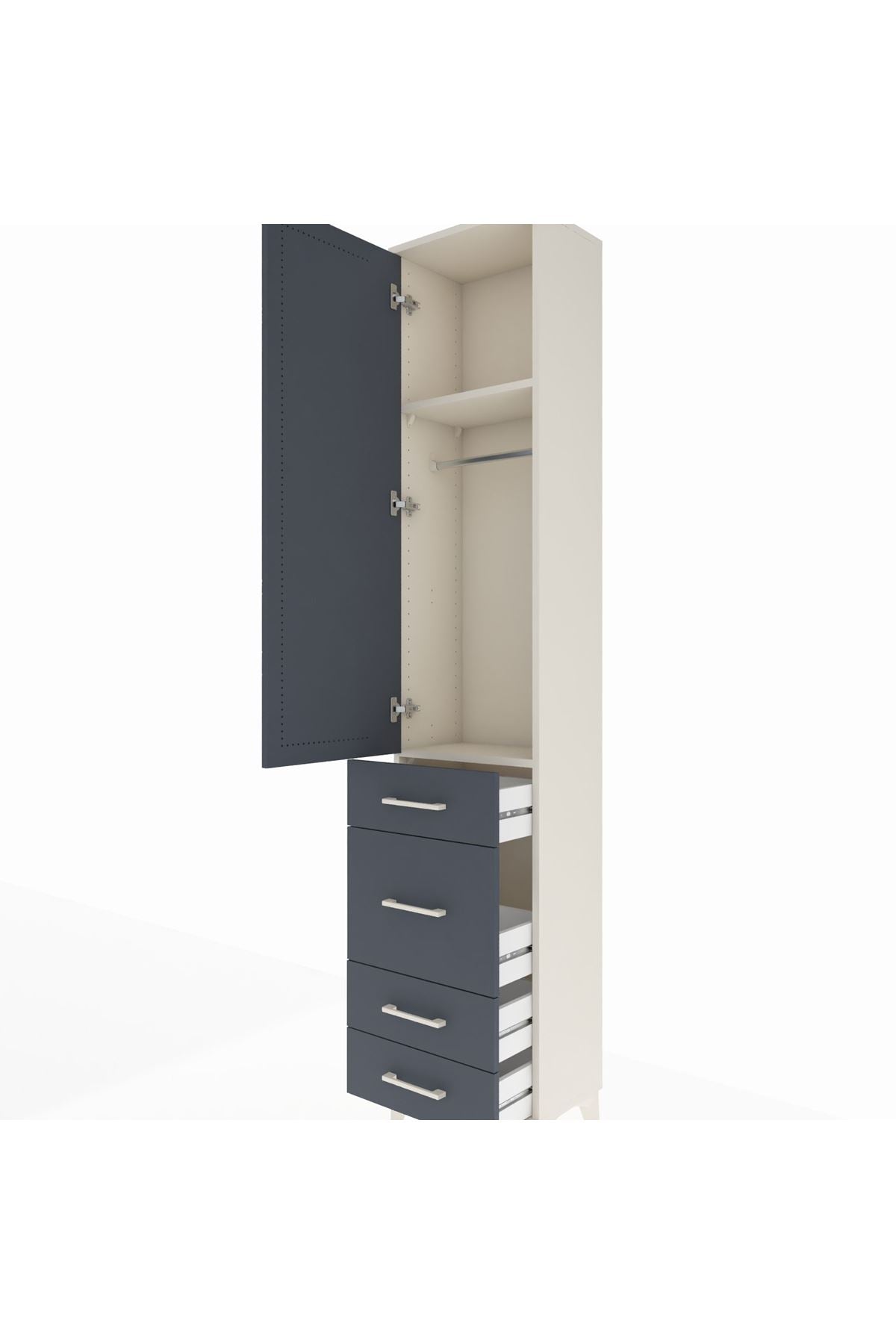 Arges Dolap 2 Raflı 4 Çekmeceli Tek Askılı 44x30x221 Aytaşı-Antrasit