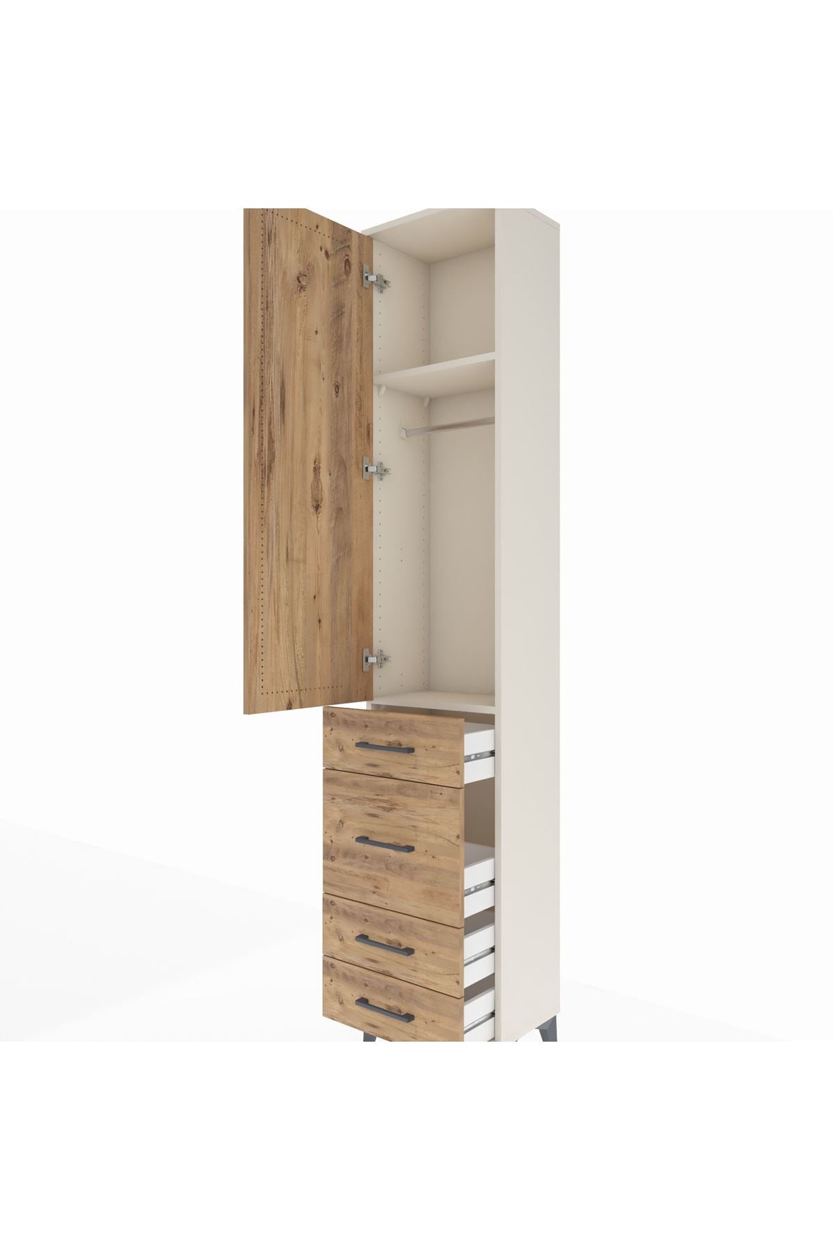 Arges Dolap 2 Raflı 4 Çekmeceli Tek Askılı 44x30x221 Aytaşı-Çam