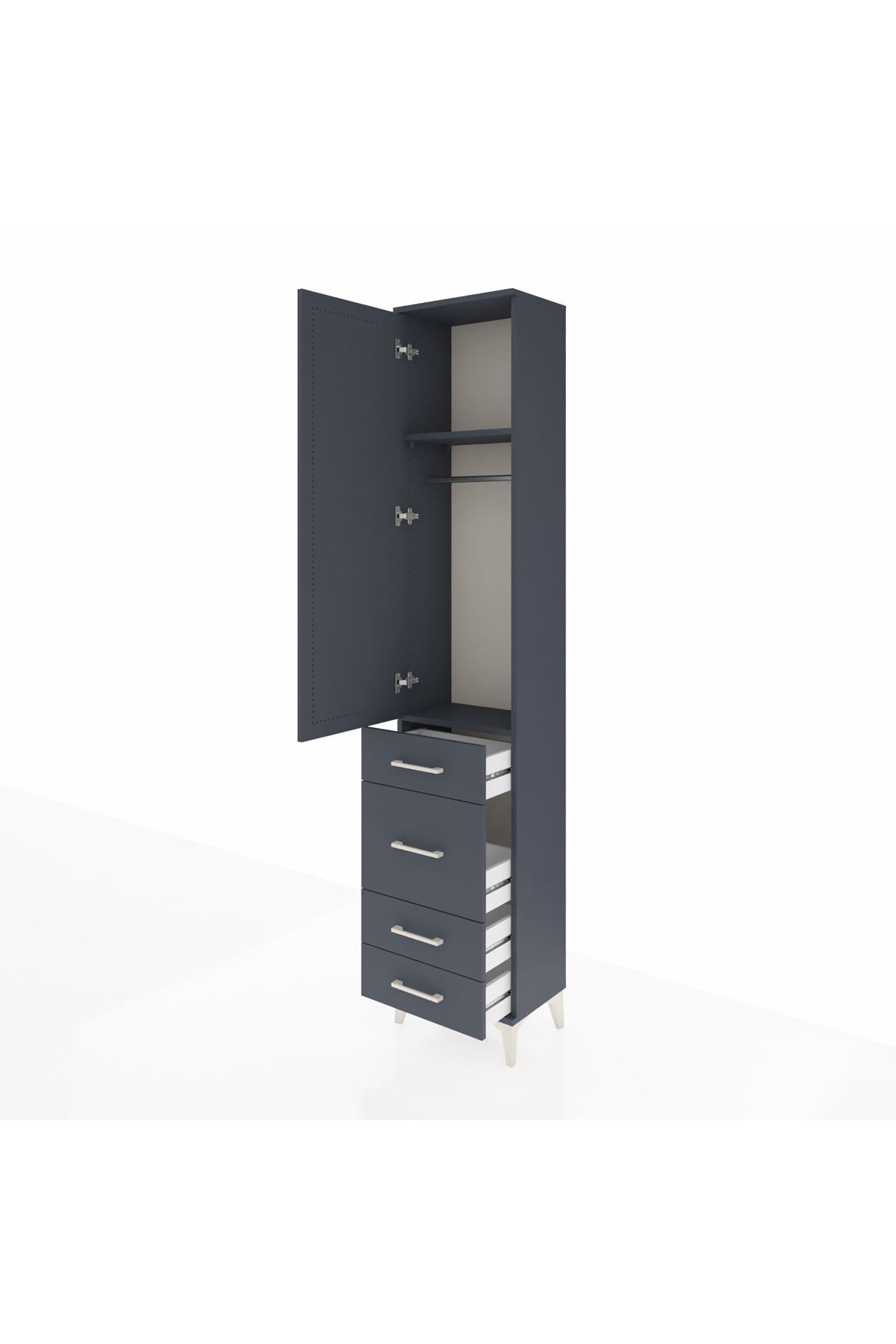 Arges Dolap 2 Raflı 4 Çekmeceli Tek Askılı 44x30x221 Antrasit-Antrasit