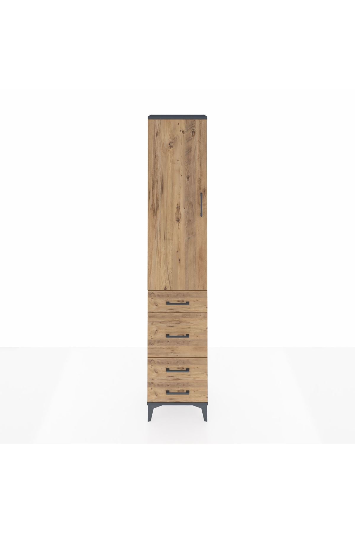 Arges Dolap 2 Raflı 4 Çekmeceli Tek Askılı 44x30x221 Antrasit-Çam