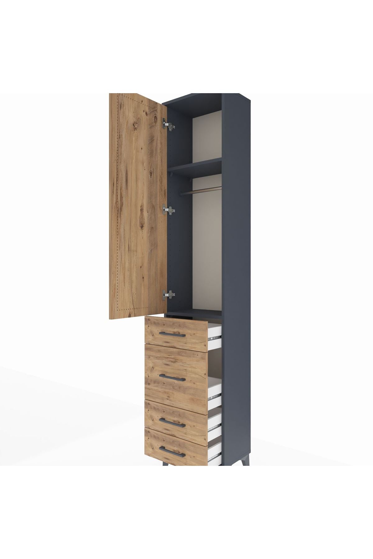 Arges Dolap 2 Raflı 4 Çekmeceli Tek Askılı 44x30x221 Antrasit-Çam