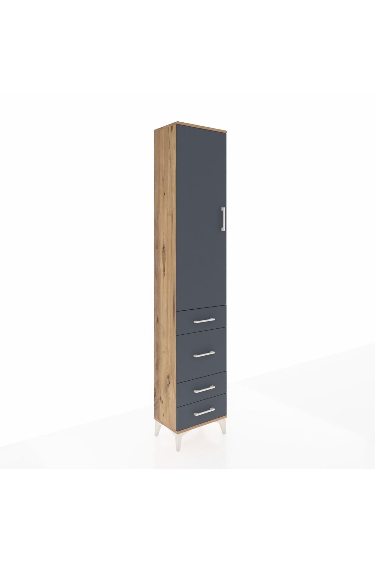 Arges Dolap 2 Raflı 4 Çekmeceli Tek Askılı 44x30x221 Çam-Antrasit