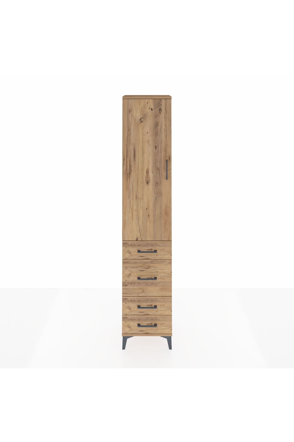 Arges Dolap 2 Raflı 4 Çekmeceli Tek Askılı 44x30x221 Çam-Çam