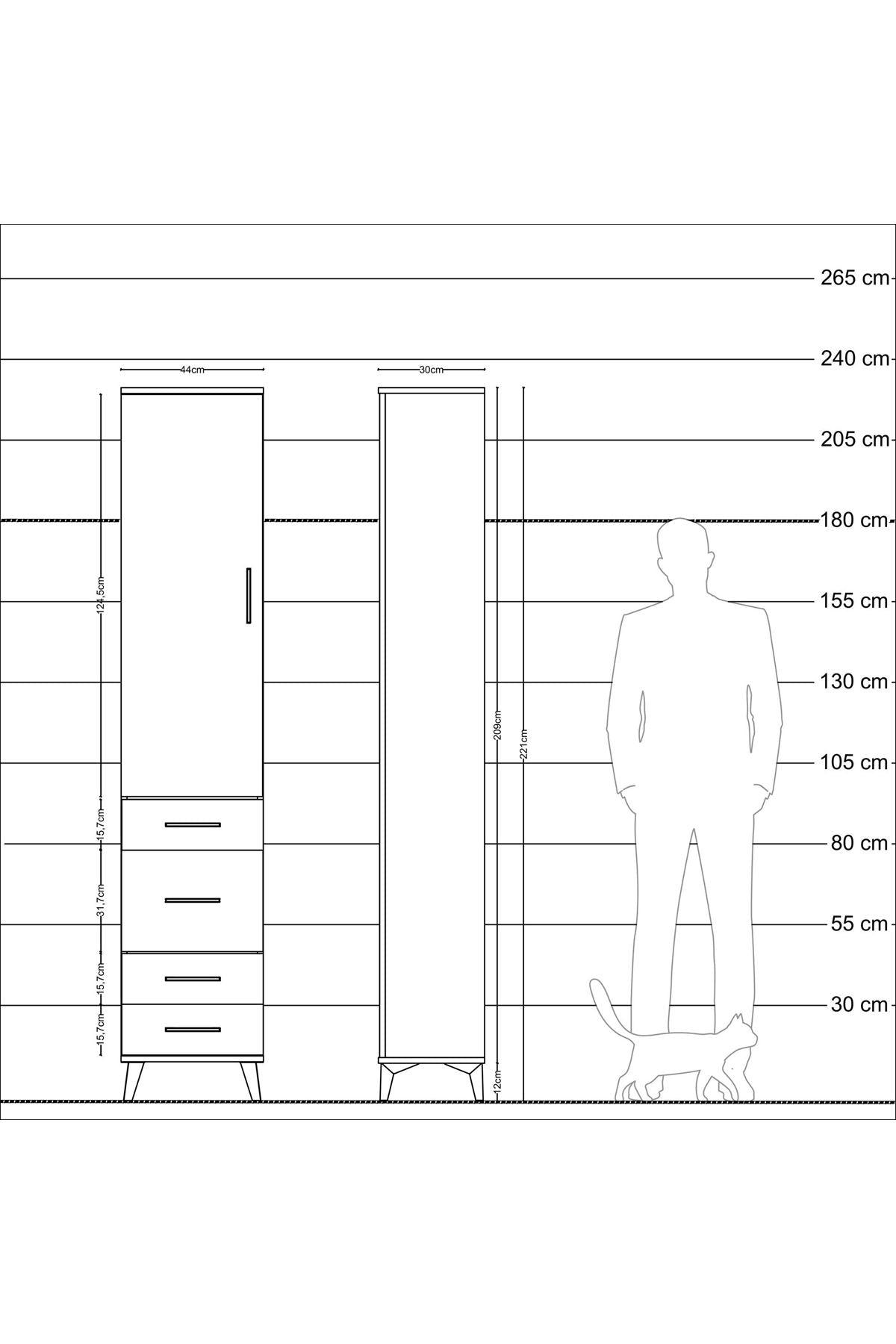 Arges Dolap 3 Raflı 4 Çekmeceli Tek Kapaklı 44x30x221 Aytaşı-Çam