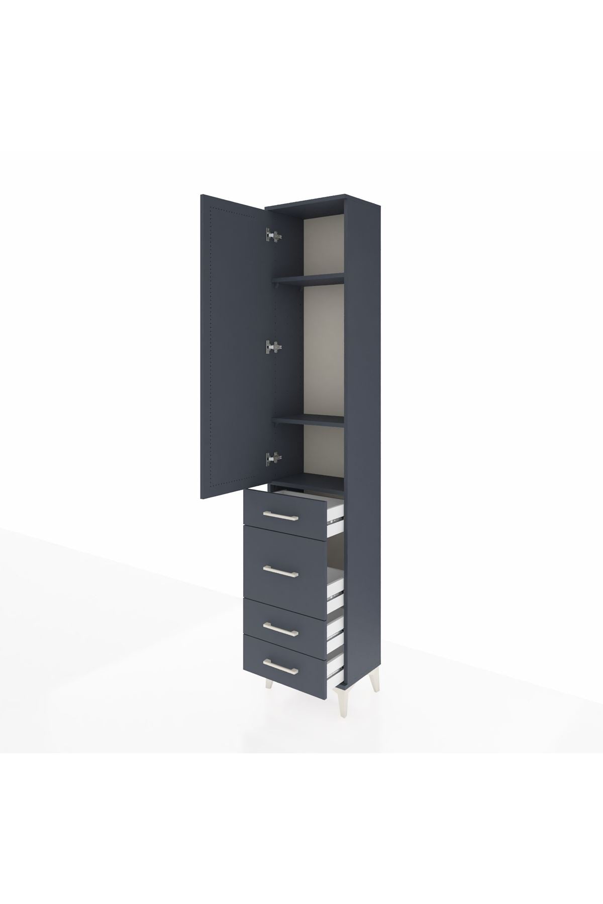 Arges Dolap 3 Raflı 4 Çekmeceli Tek Kapaklı 44x30x221 Antrasit-Antrasit