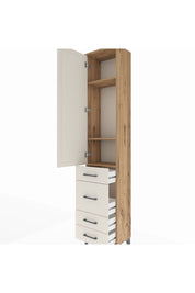 Arges Dolap 3 Raflı 4 Çekmeceli Tek Kapaklı 44x30x221 Çam-Aytaşı
