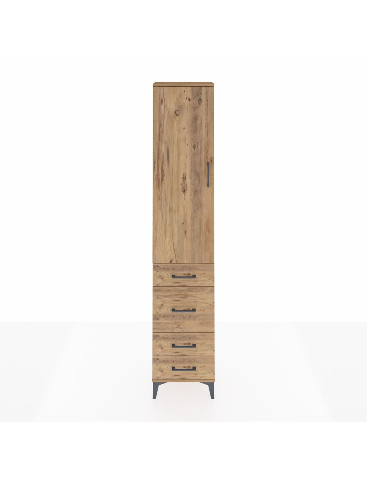 Arges Dolap 3 Raflı 4 Çekmeceli Tek Kapaklı 44x30x221 Çam-Çam