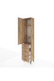 Arges Dolap 3 Raflı 4 Çekmeceli Tek Kapaklı 44x30x221 Çam-Çam