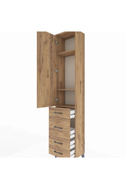 Arges Dolap 3 Raflı 4 Çekmeceli Tek Kapaklı 44x30x221 Çam-Çam