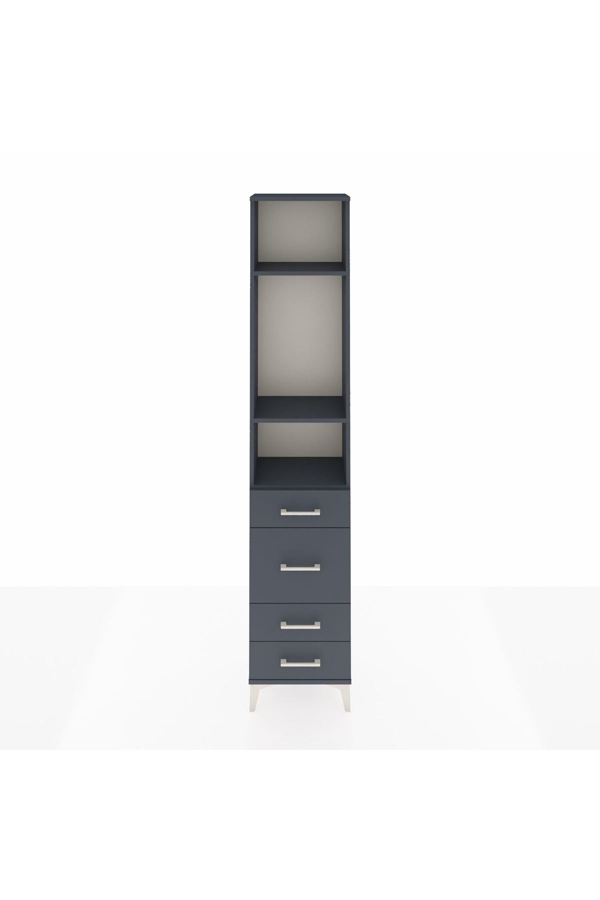 Arges Dolap 3 Raflı 4 Çekmeceli 44x30x221 Antrasit-Antrasit