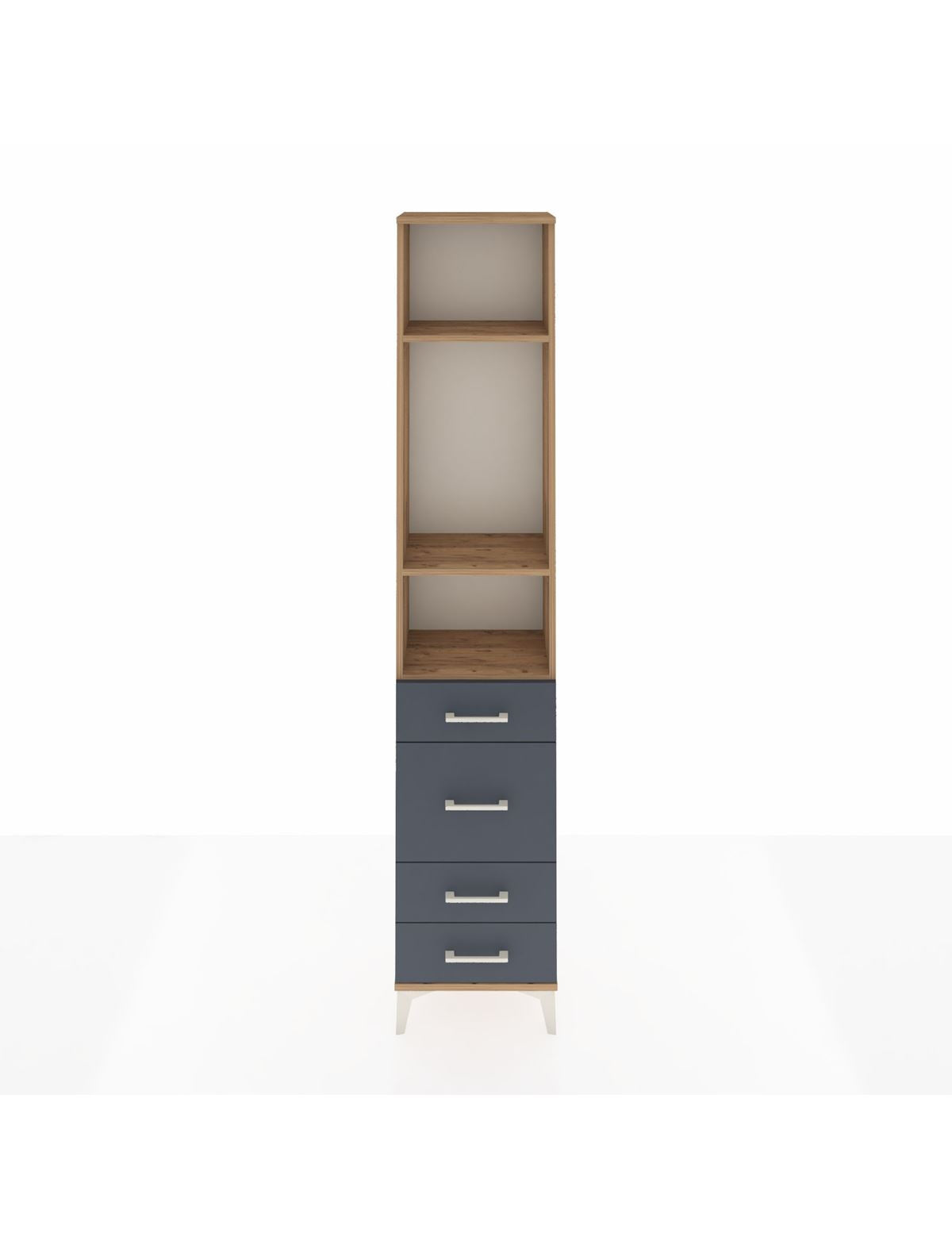 Arges Dolap 3 Raflı 4 Çekmeceli 44x30x221 Çam-Antrasit