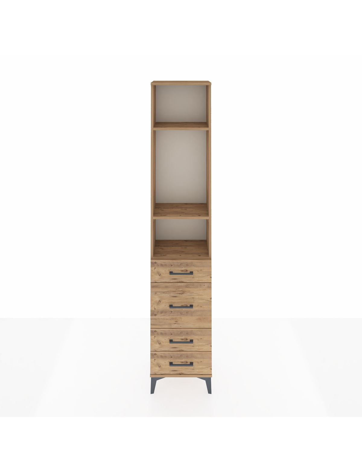 Arges Dolap 3 Raflı 4 Çekmeceli 44x30x221 Çam-Çam