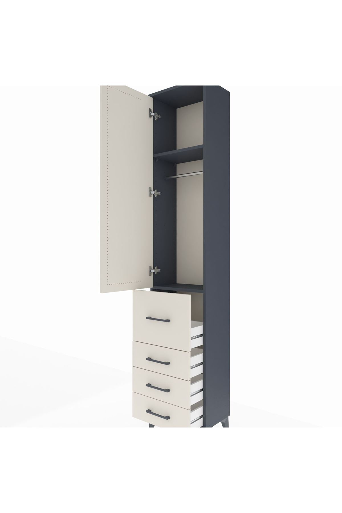 Arges Dolap 2 Raflı 4 Çekmeceli Tek Askılı 44x30x221 Antrasit-Aytaşı