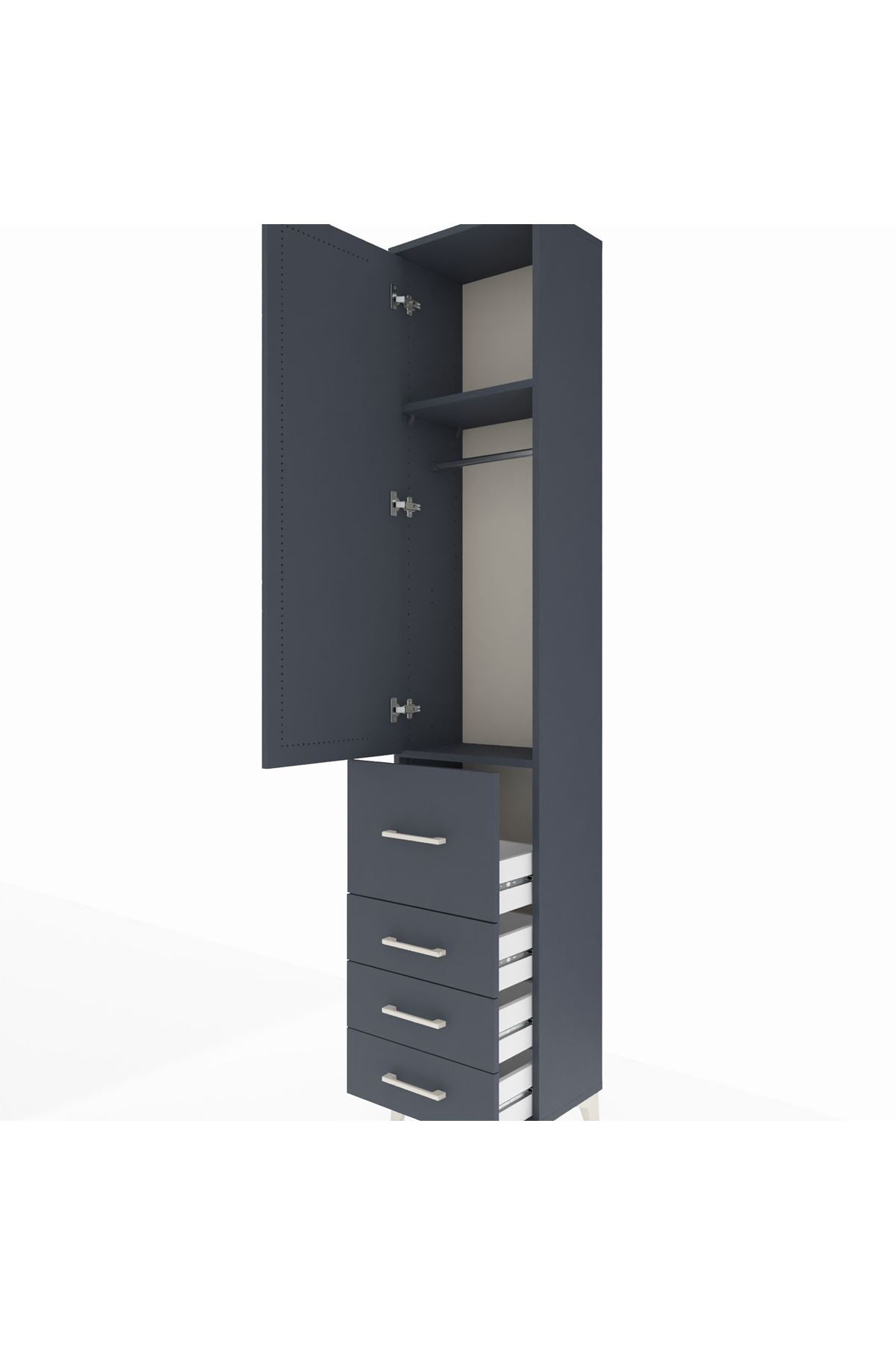 Arges Dolap 2 Raflı 4 Çekmeceli Tek Askılı 44x30x221 Antrasit-Antrasit