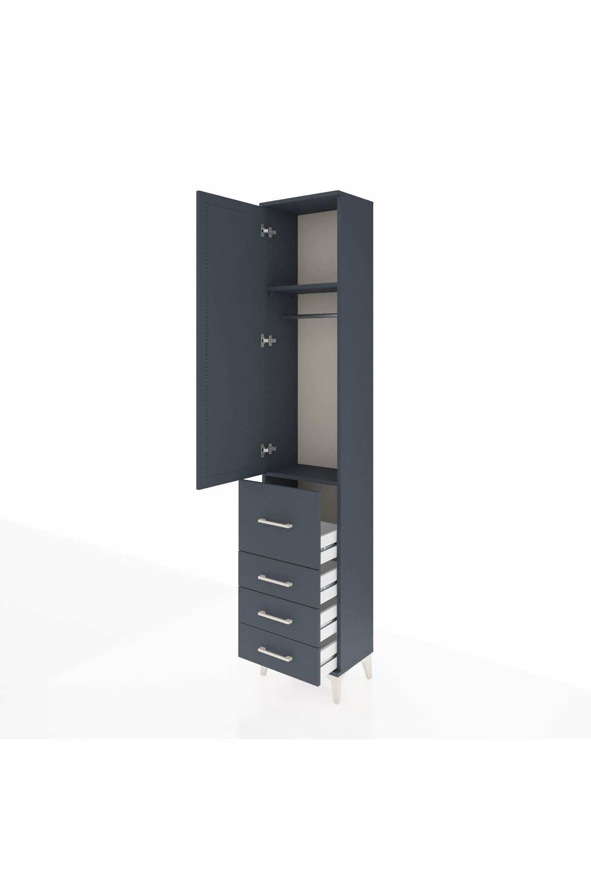 Arges Dolap 2 Raflı 4 Çekmeceli Tek Askılı 44x30x221 Antrasit-Antrasit