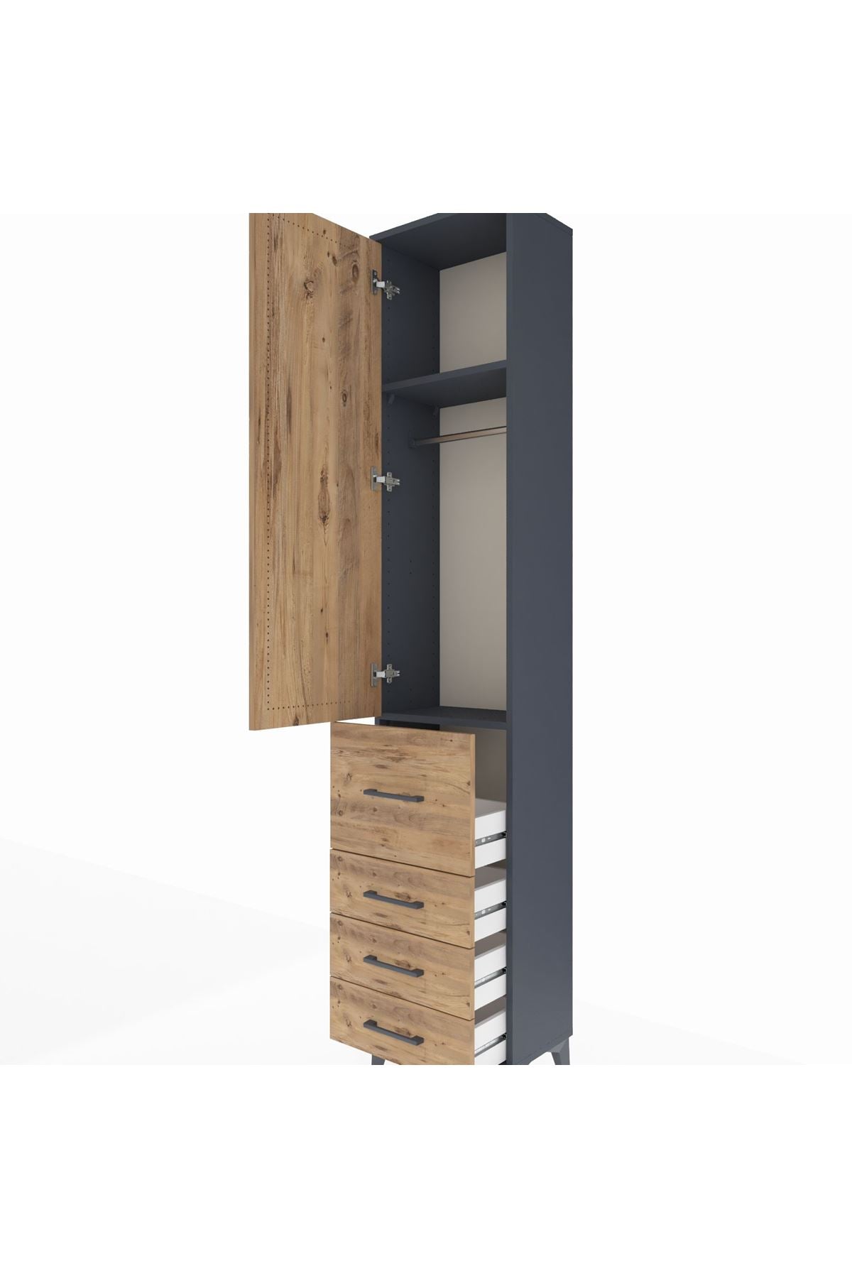 Arges Dolap 2 Raflı 4 Çekmeceli Tek Askılı 44x30x221 Antrasit-Çam