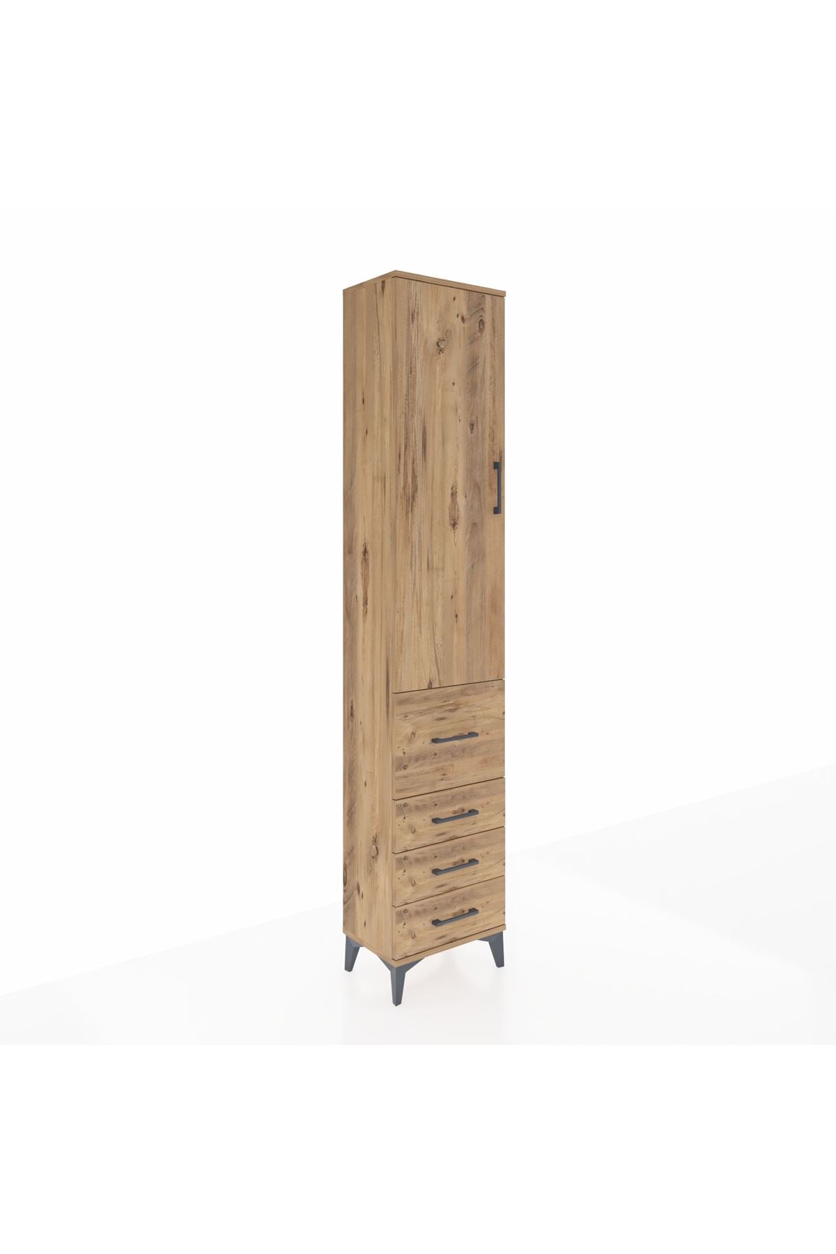 Arges Dolap 2 Raflı 4 Çekmeceli Tek Askılı 44x30x221 Çam-Çam