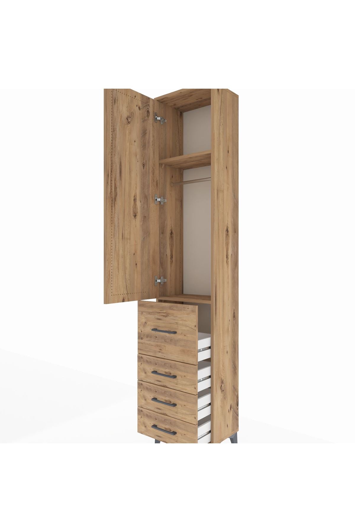 Arges Dolap 2 Raflı 4 Çekmeceli Tek Askılı 44x30x221 Çam-Çam