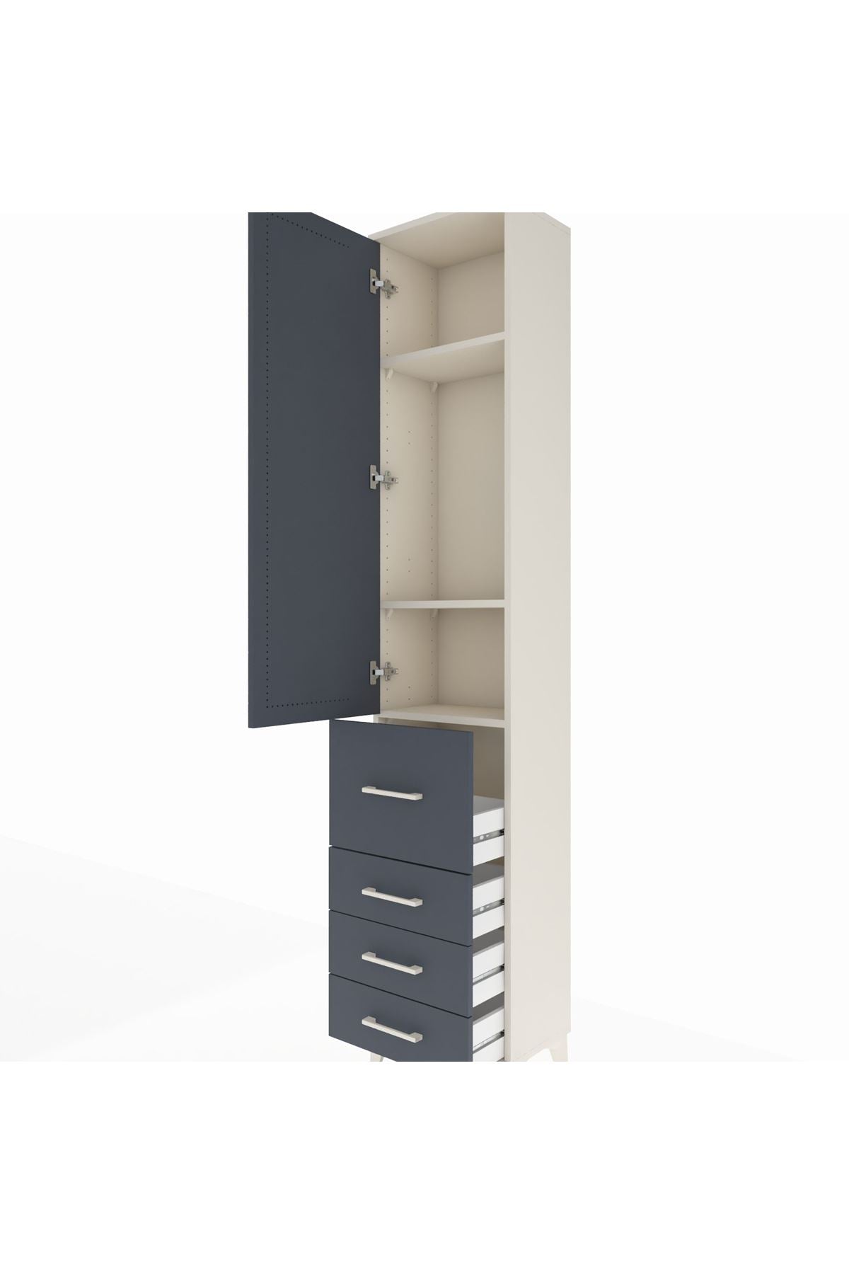 Arges Dolap 3 Raflı 4 Çekmeceli Tek Kapaklı 44x30x221 Aytaşı-Antrasit