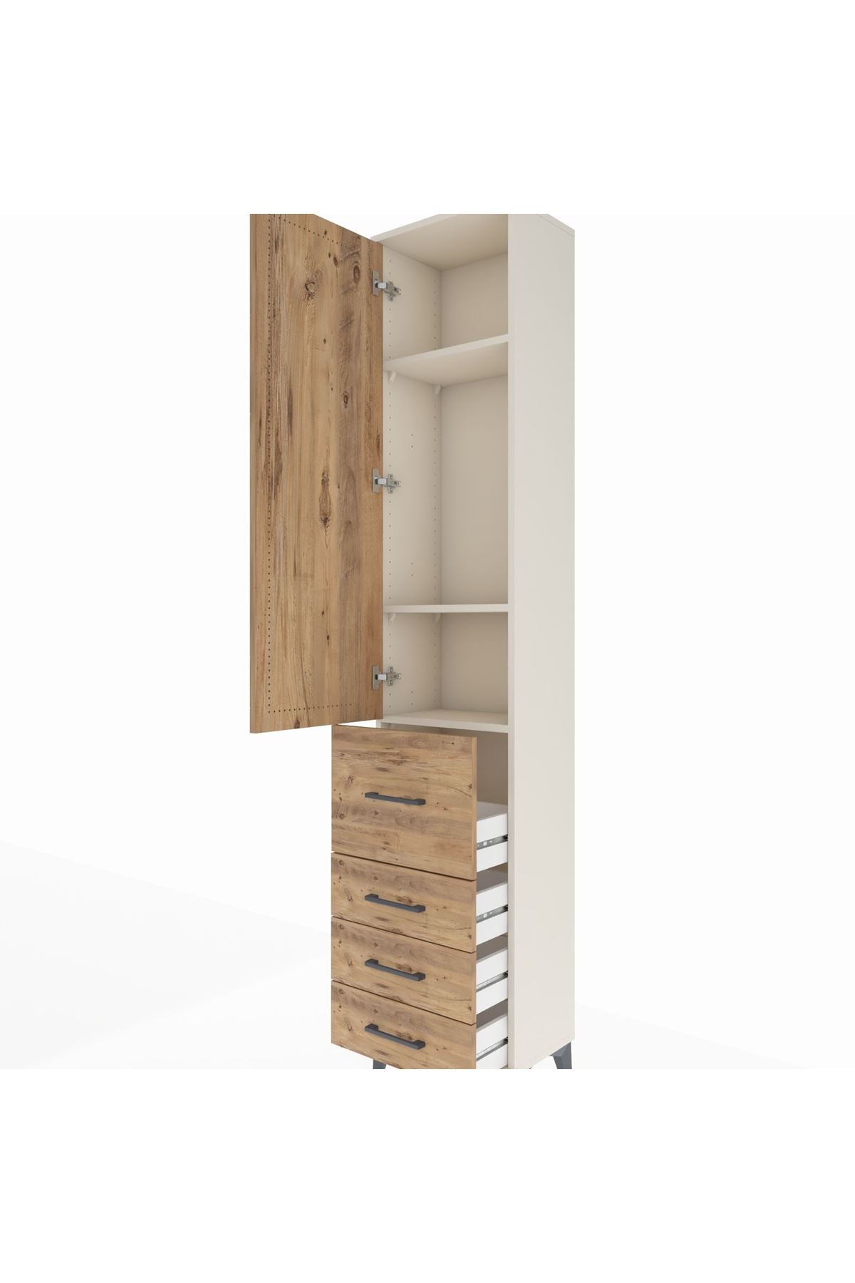 Arges Dolap 3 Raflı 4 Çekmeceli Tek Kapaklı 44x30x221 Aytaşı-Çam