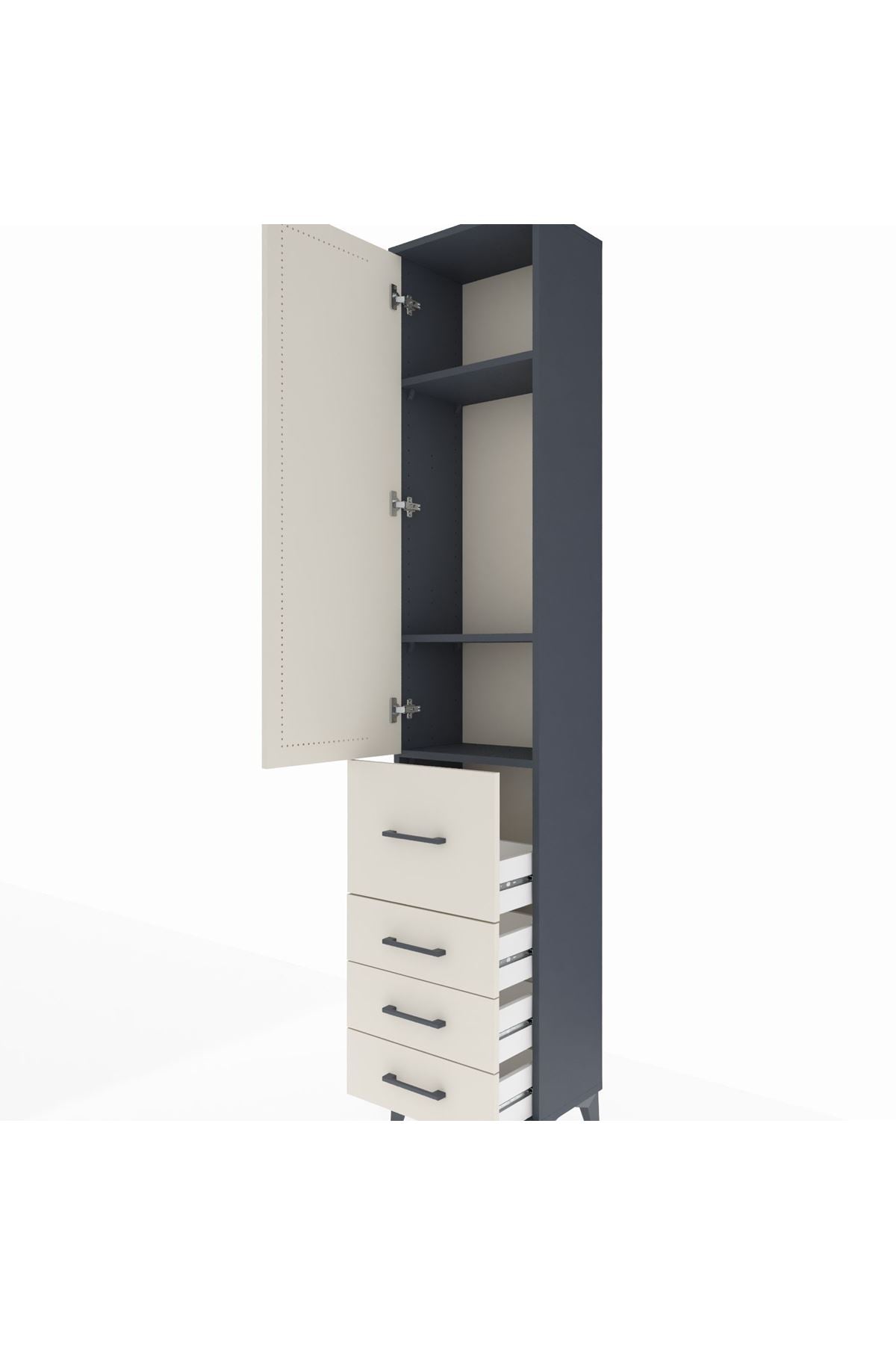 Arges Dolap 3 Raflı 4 Çekmeceli Tek Kapaklı 44x30x221 Antrasit-Aytaşı