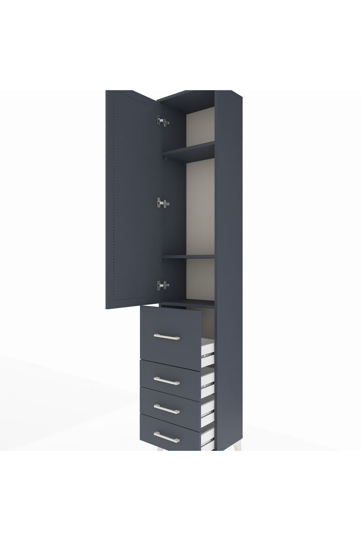 Arges Dolap 3 Raflı 4 Çekmeceli Tek Kapaklı 44x30x221 Antrasit-Antrasit